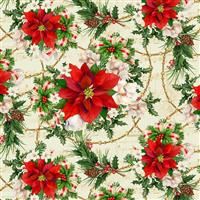 Christmas Legend- Poinsettia Print- Cream